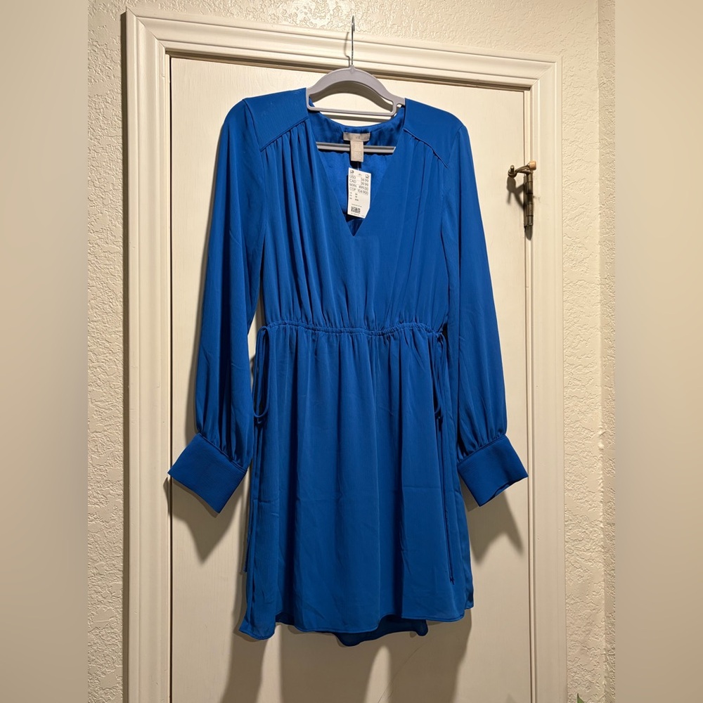 NWT H&M Women's Blue Dress Long Sleeve Size XS V-Neck See Description
